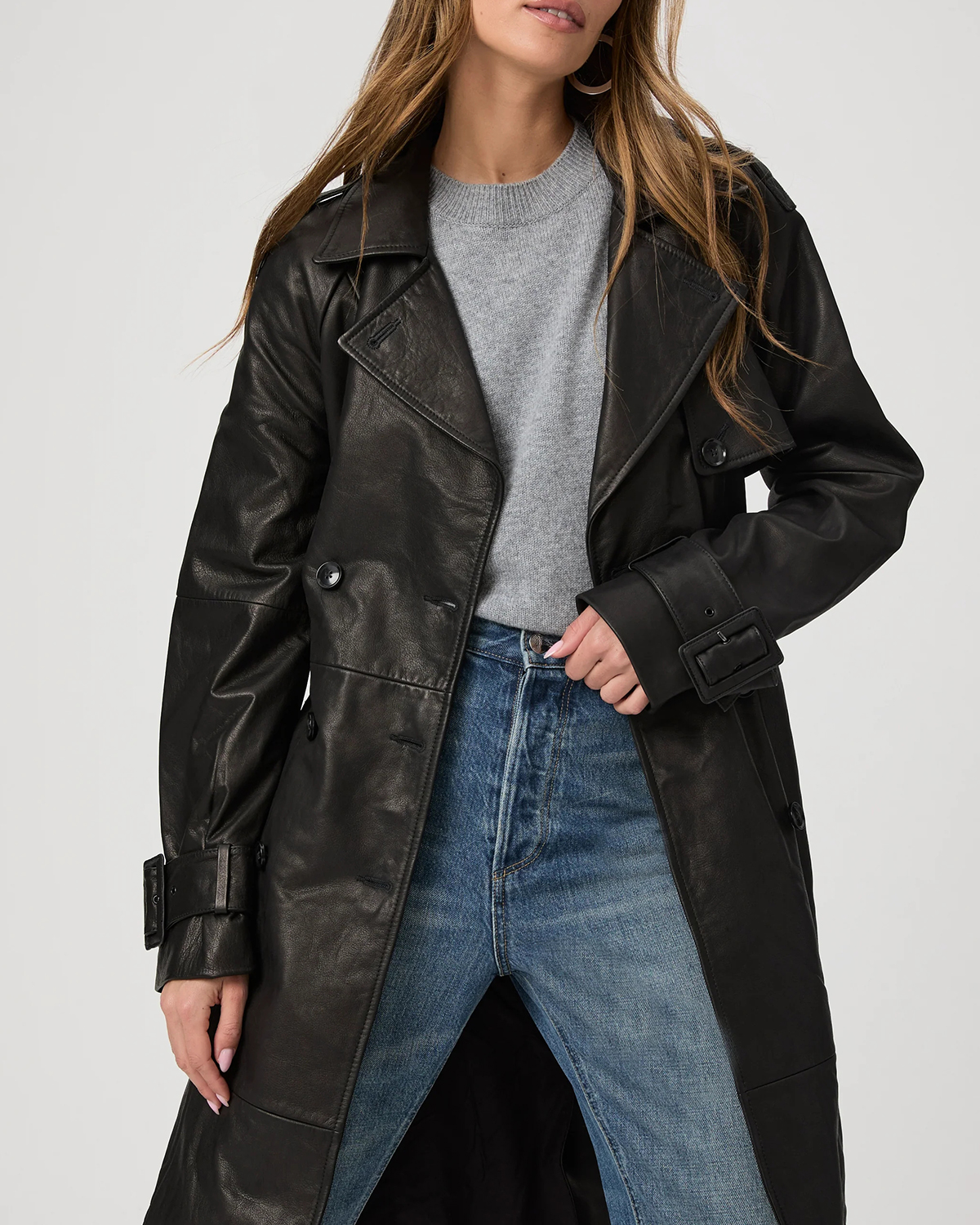 Black Faux Leather Trench Coat