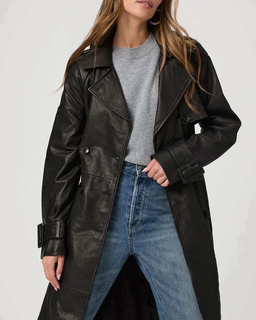 Black Faux Leather Trench Coat