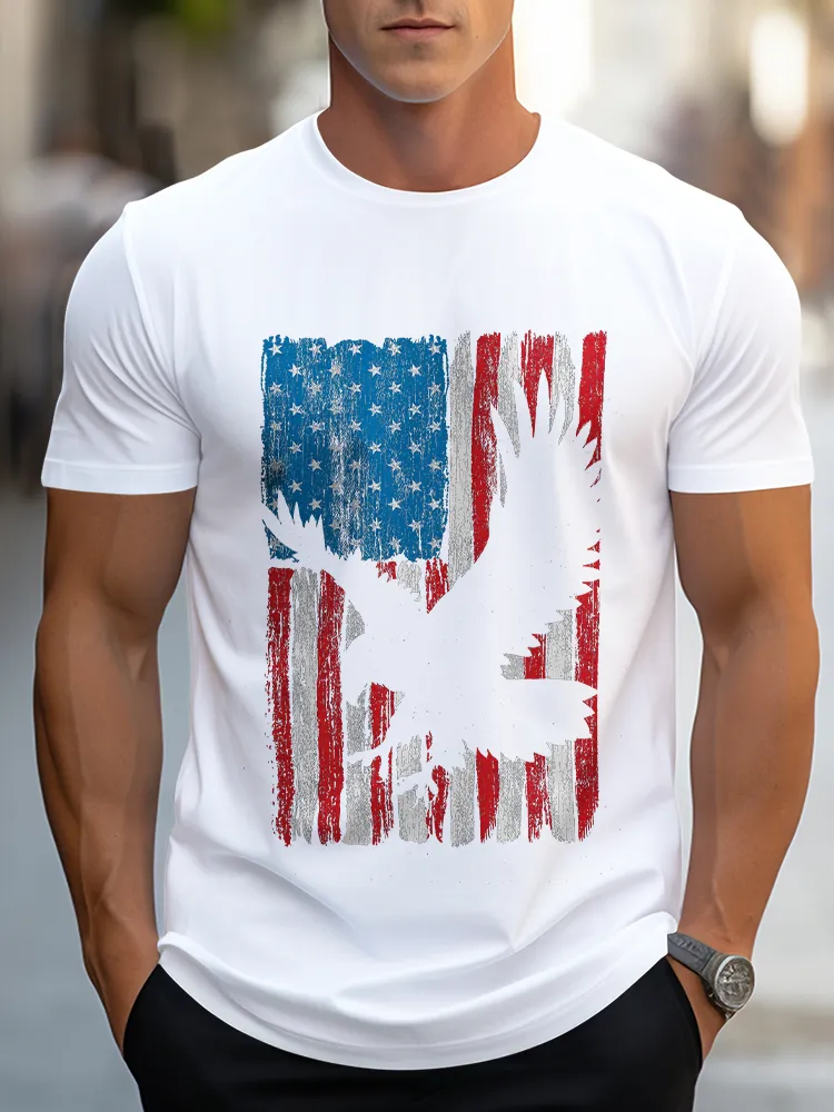 Man'S The Stars And Stripes And The Eagle Round-Neck Short-Sleeved T-Shirt