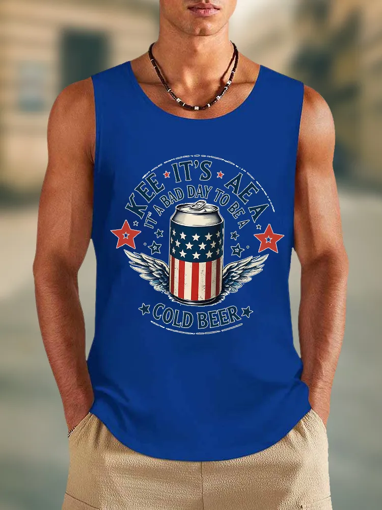 Men'S Kee It'S Aea It A Bad Day To Be A Cold Beer Round-Necked Sleeveless Vest