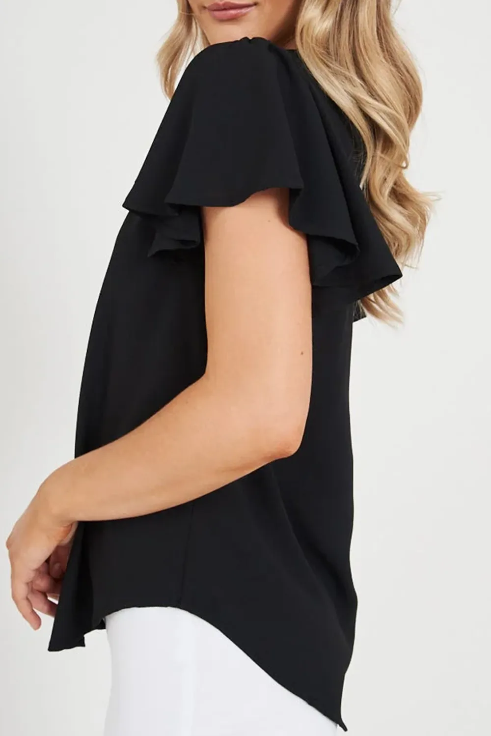 Black Zip Front Short Sleeve Blouse