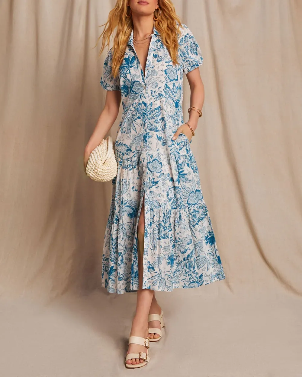 Pocketed Floral Tiered Maxi Dress