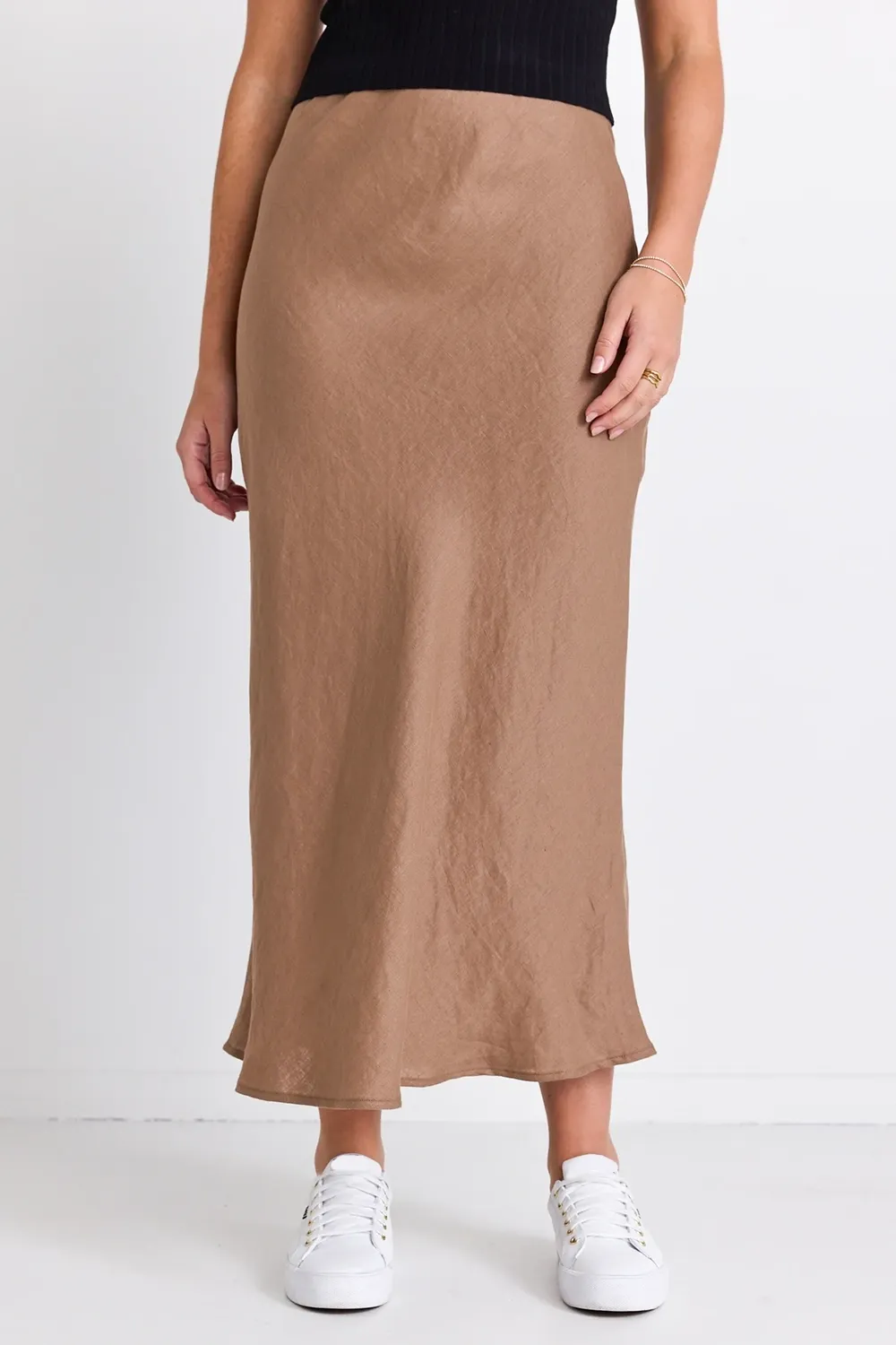 Elasticated Waist Linen Midi Skirt