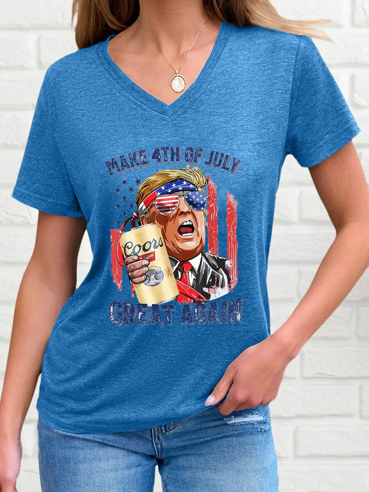 Woman'S Make 4Th Of July Great Again V-Neck And Short Sleeves T-Shirt