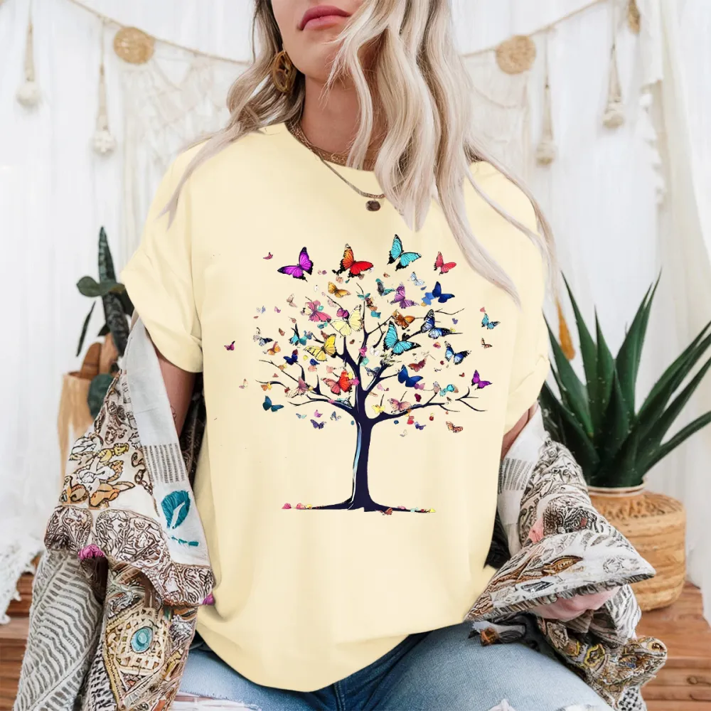 Colorful Butterfly Tree Printed Sports T-Shirt
