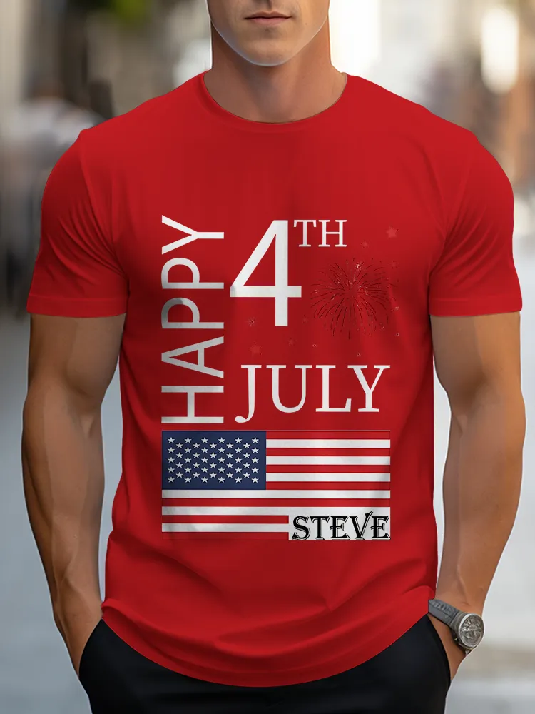 Man'S Happy 4Th July Steve Round-Neck Short-Sleeved T-Shirt