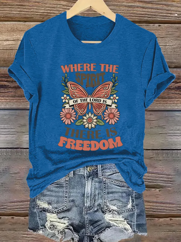 Woman'S Where The Spirit Of The Lord Is There Is Freedom Crew Neck Short Sleeve T-Shirt