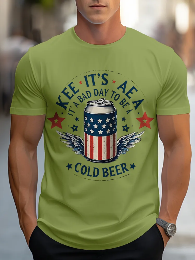 Man'S Kee It'S Aea It' A Bad Day To Be A Cold Beer Round-Neck Short-Sleeved T-Shirt