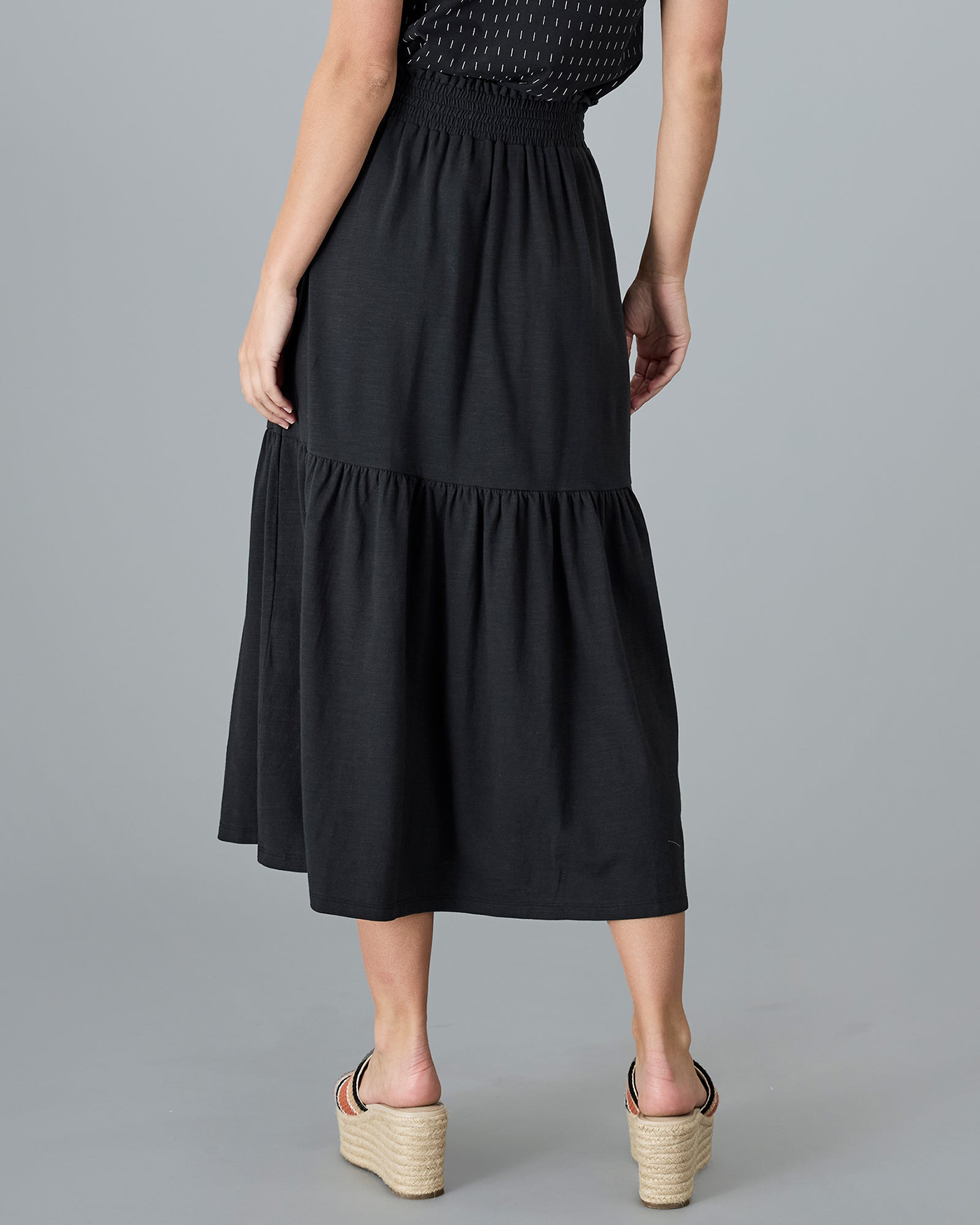 Black Ruffled Layers Midi Skirt