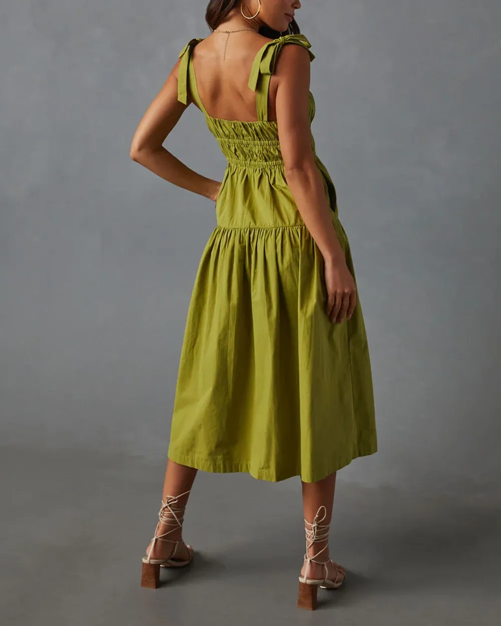Tie Shoulder Tiered Midi Dress