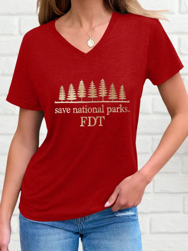 Women'S Save National Parks FDT V-Neck Short-Sleeved T-Shirt