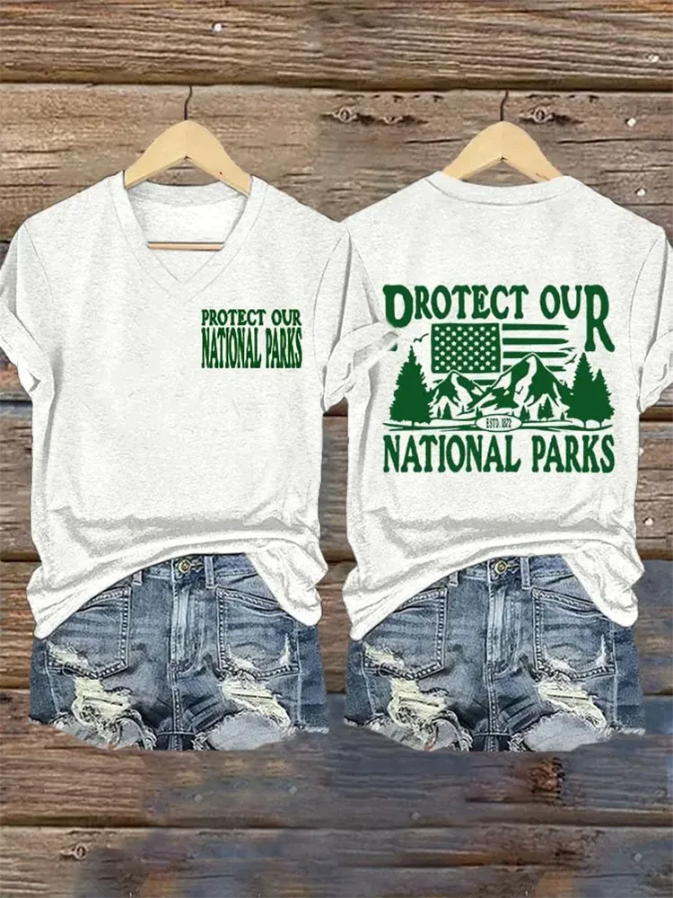 Woman'S Protect Our National Parks V-Neck Short-Sleeve T-Shirt