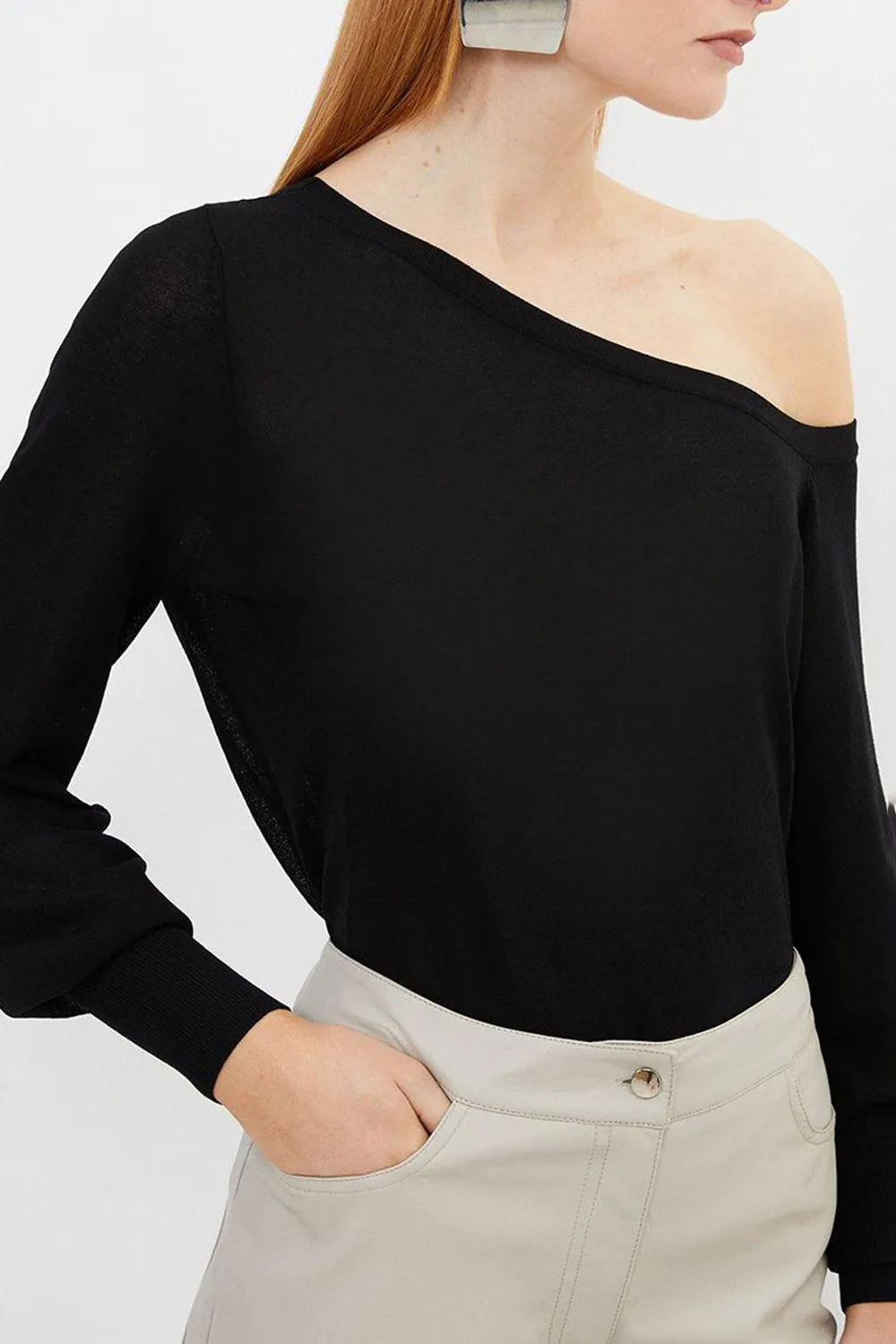 Lightweight Viscose Blend Summer Knit Off Shoulder Top