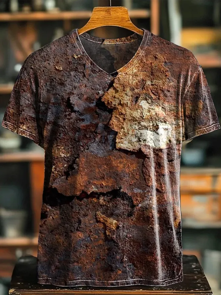 Women'S T-Shirt Rust Pattern Printing V-Neck Shirt