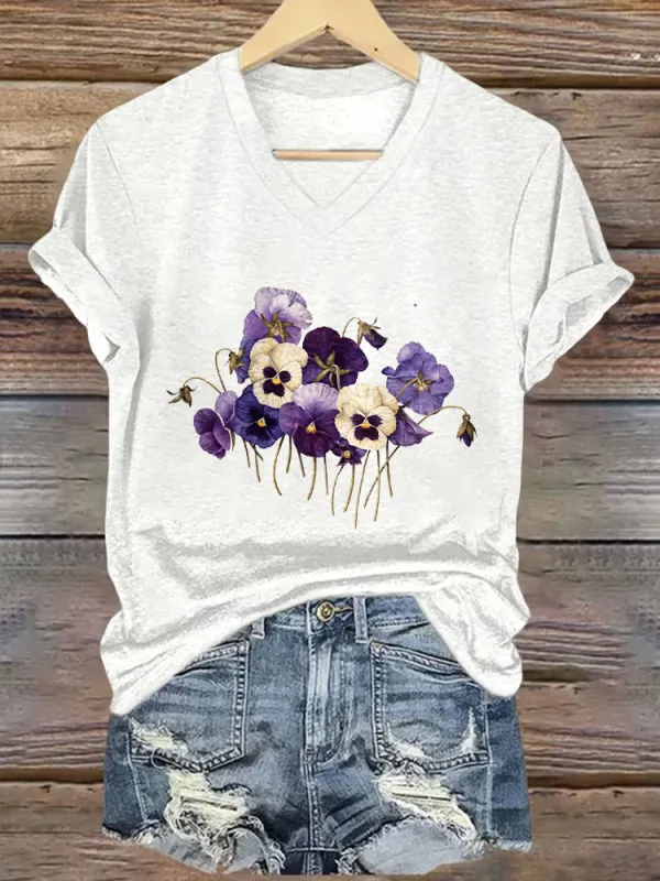 Women'S Printed Alzheimer'S Awareness V-Neck T-Shirt