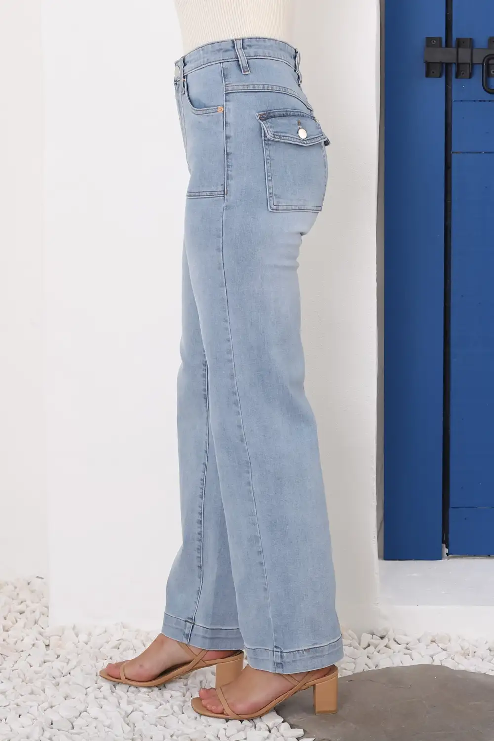 Light Blue High Waisted Flared Denim Jeans