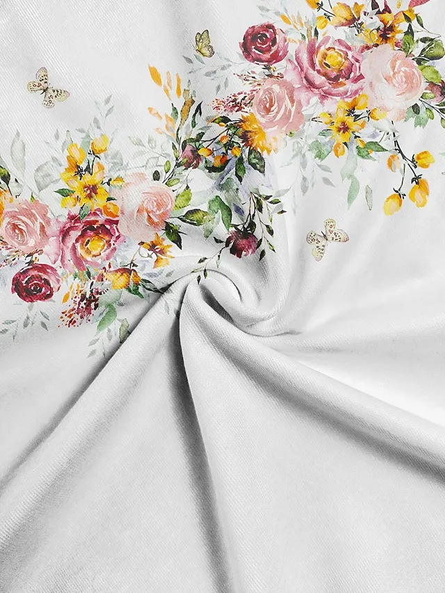 Women's T shirt Tee White Pink Red Floral Print Long Sleeve Holiday Weekend Basic Round Neck Regular Fit Floral Painting Fall & Winter