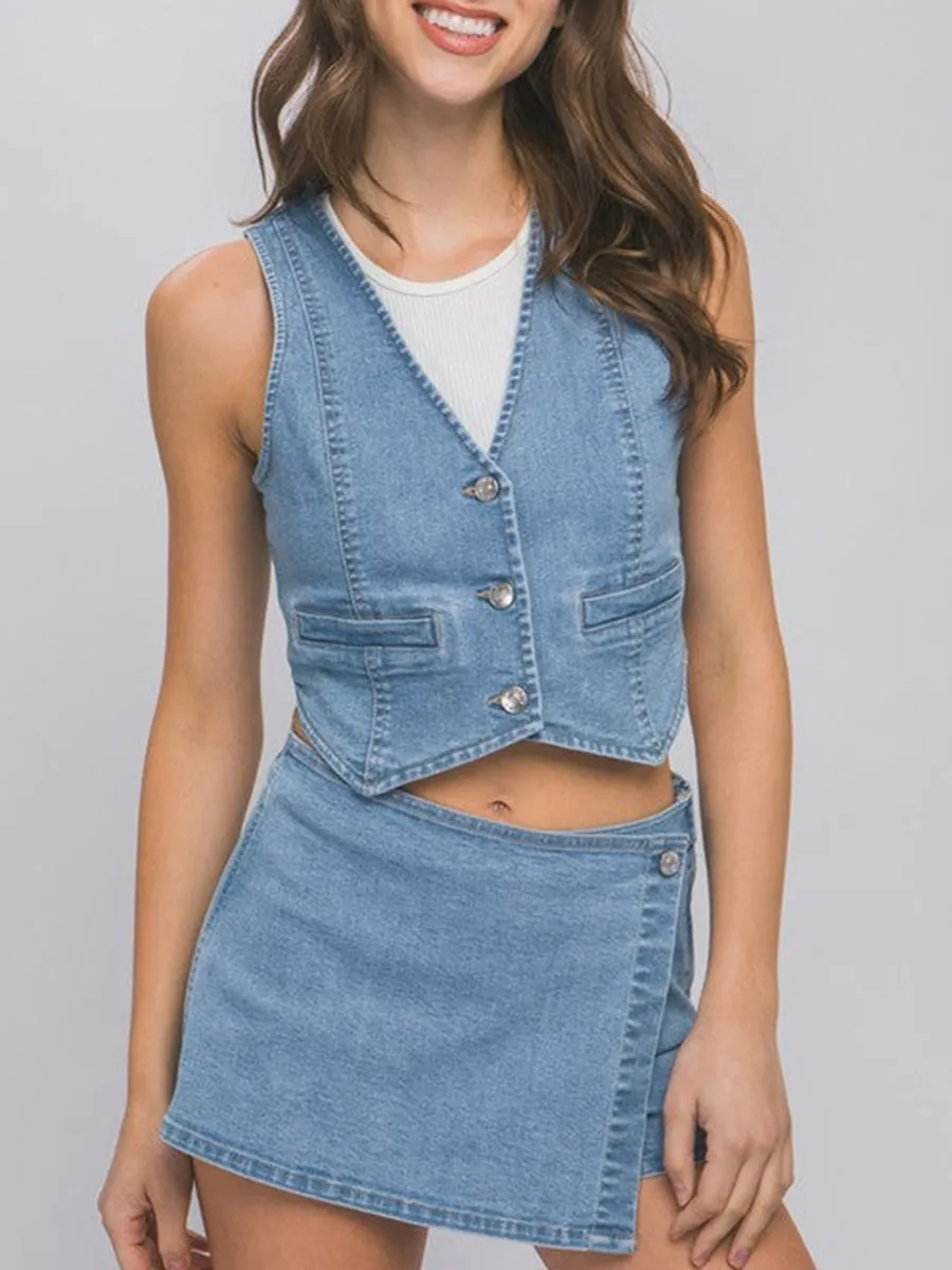 Denim Buttoned Vest Tops