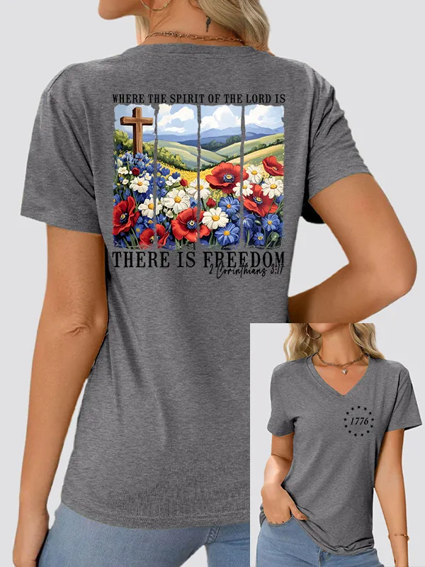 Woman'S Independence Day V-Neck And Short Sleeves T-shirt