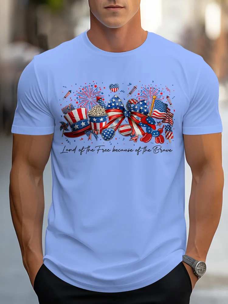 Man'S Land Of The Free Because Of The Brave Round-Neck Short-Sleeved T-Shirt