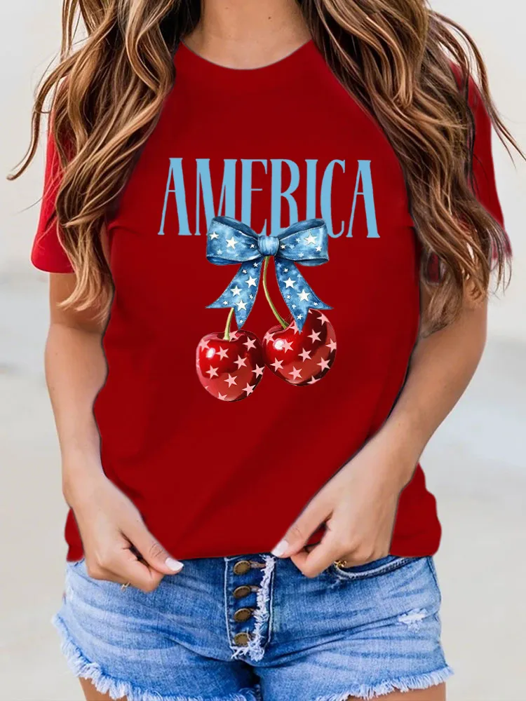 USA Independence Day Print Round-Neck Short-Sleeved T-Shirt