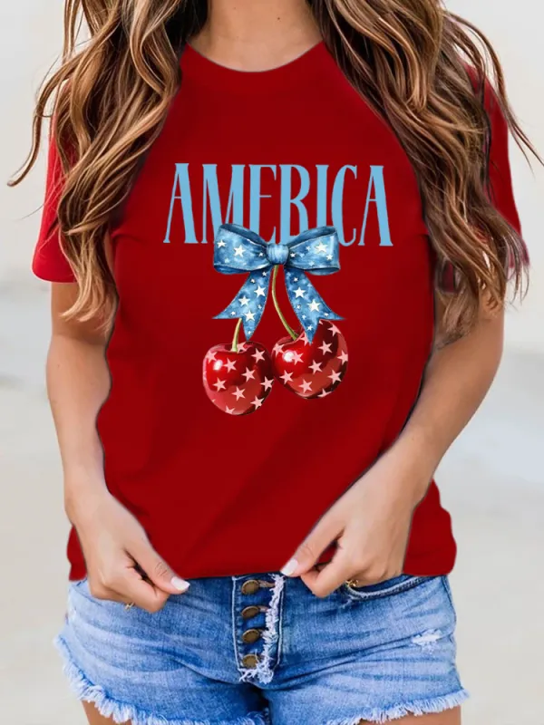 USA Independence Day Print Round-Neck Short-Sleeved T-Shirt