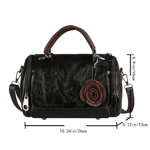 Women's Handbag Crossbody Bag Boston Bag PU Leather Office Shopping Flower Adjustable Large Capacity Durable Solid Color Black Pink Red