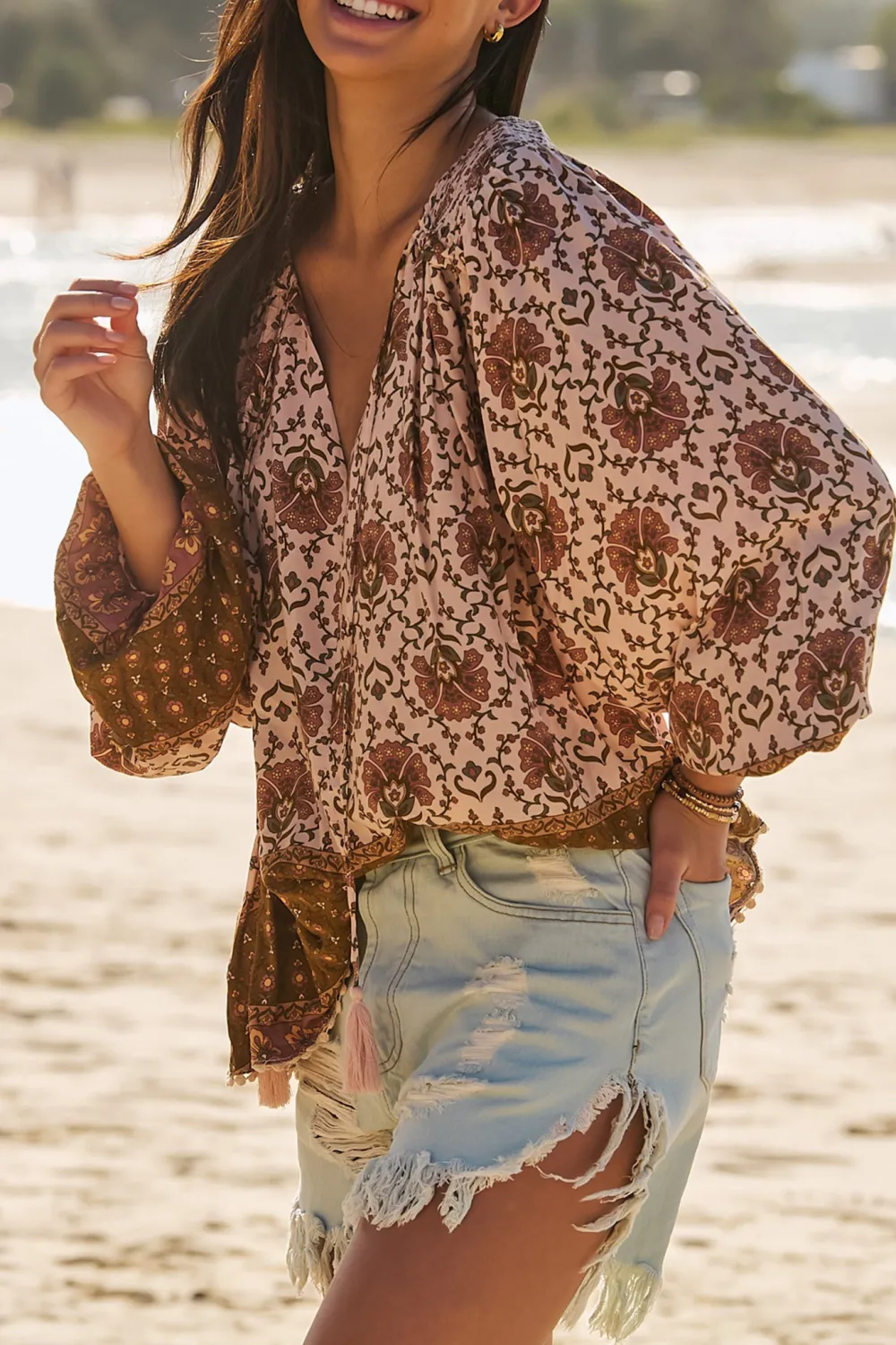Neck Tie With Tassel Detail Blouse