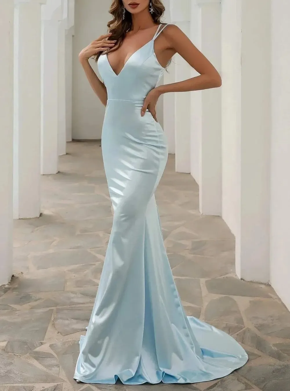 Lace Up Mermaid Satin Dress