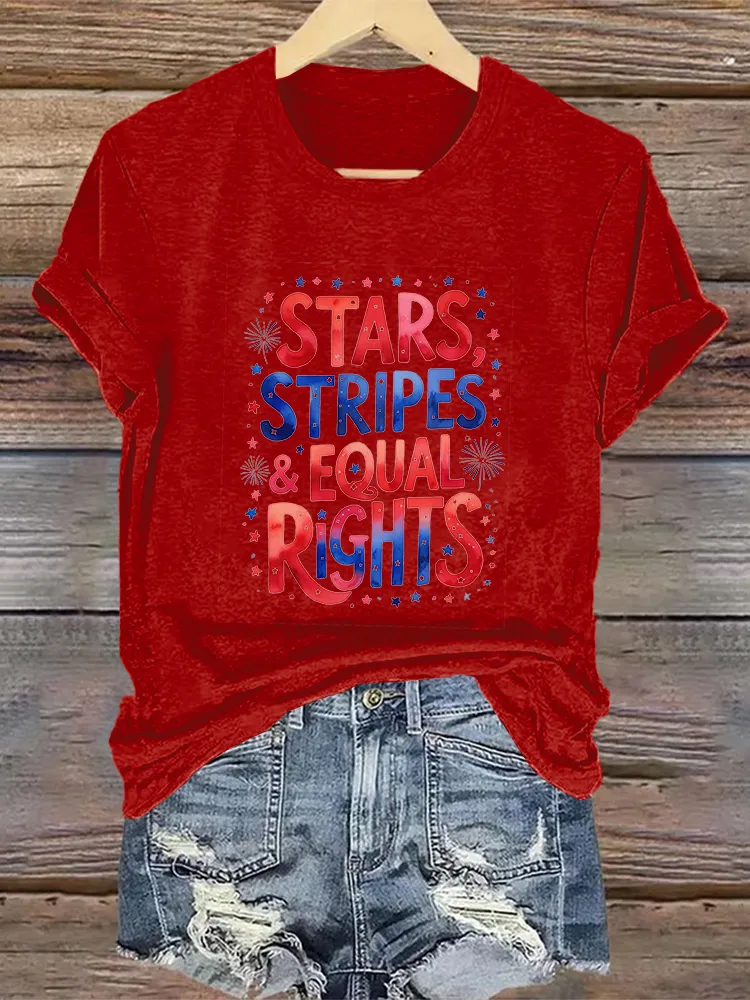 Woman'S Stars Stripes Equal Rights Crew Neck Short Sleeve T-Shirt