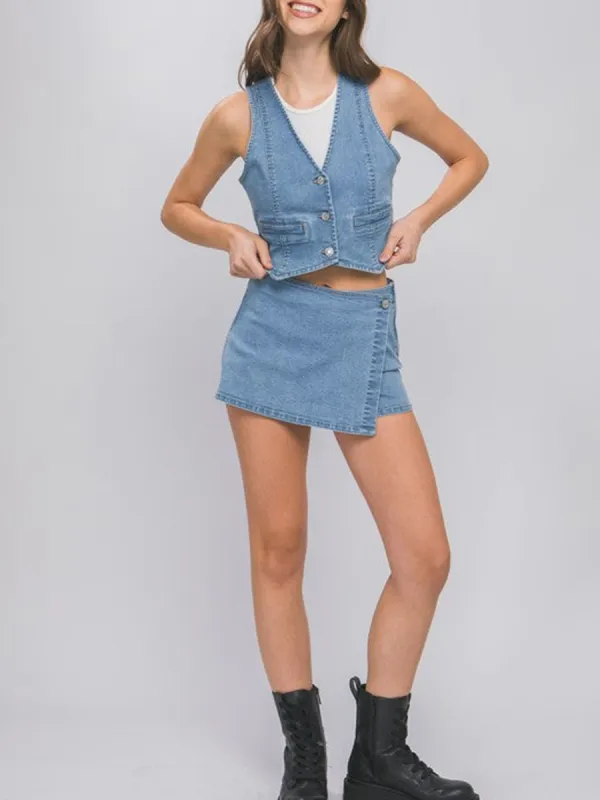 Denim Buttoned Vest Tops