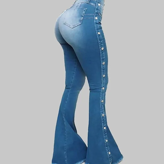 Women's Jeans Bootcut Flared Pants Full Length Denim Side Pockets Wide Leg Micro-elastic Fashion Casual Daily Weekend Black Blue S M