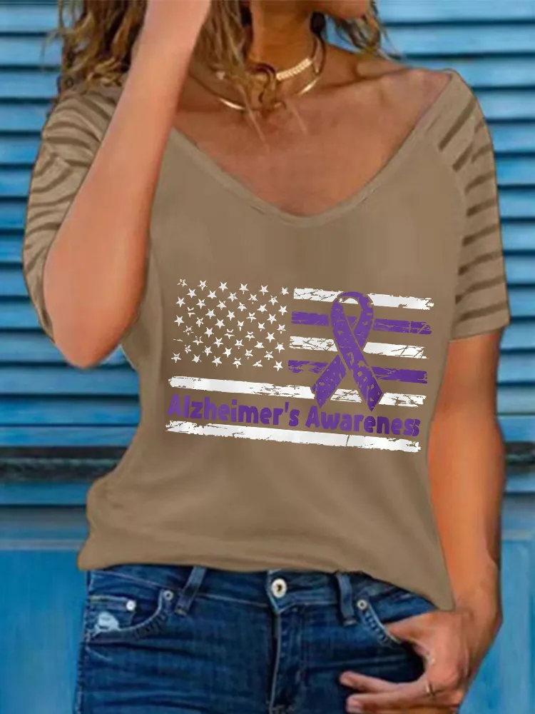 Women'S Alzheimer'S Awareness V-Neck Short-Sleeved T-Shirt