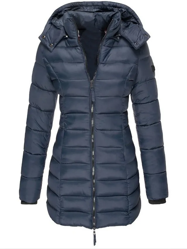 Women's Winter Coat Quilted Jacket Mid Length Puffer Coat Thermal Warm Parka with Pocket Fall Windproof Heated Coat  Zipper Hooded Lightweight Outerwear Long Sleeve Army Green Black