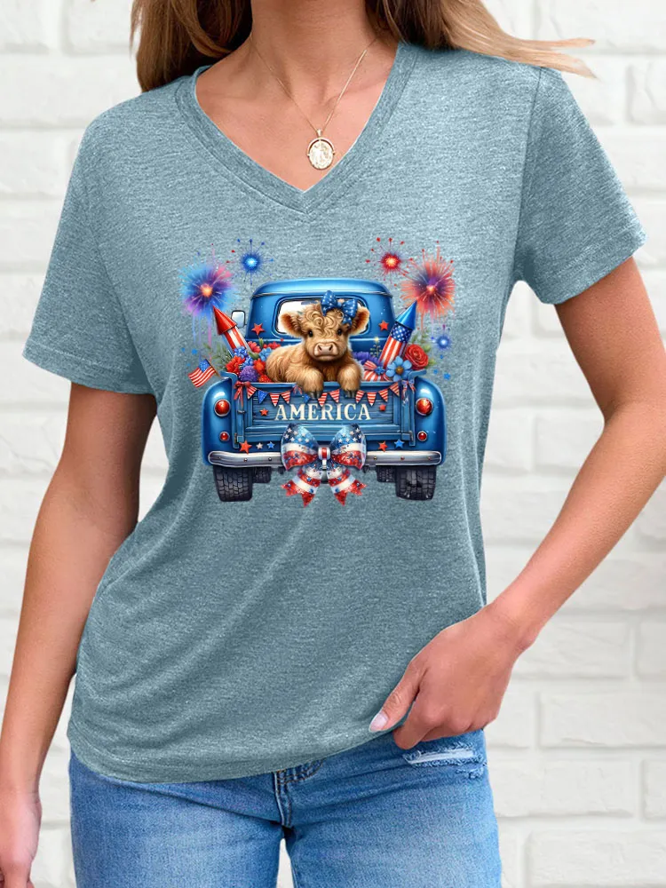 Woman'S Independence Day Print Short-Sleeved T-Shirt