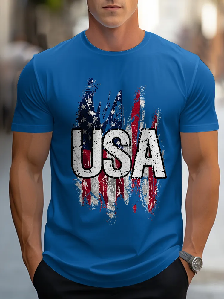 Man'S USA Round-Neck Short-Sleeved T-Shirt