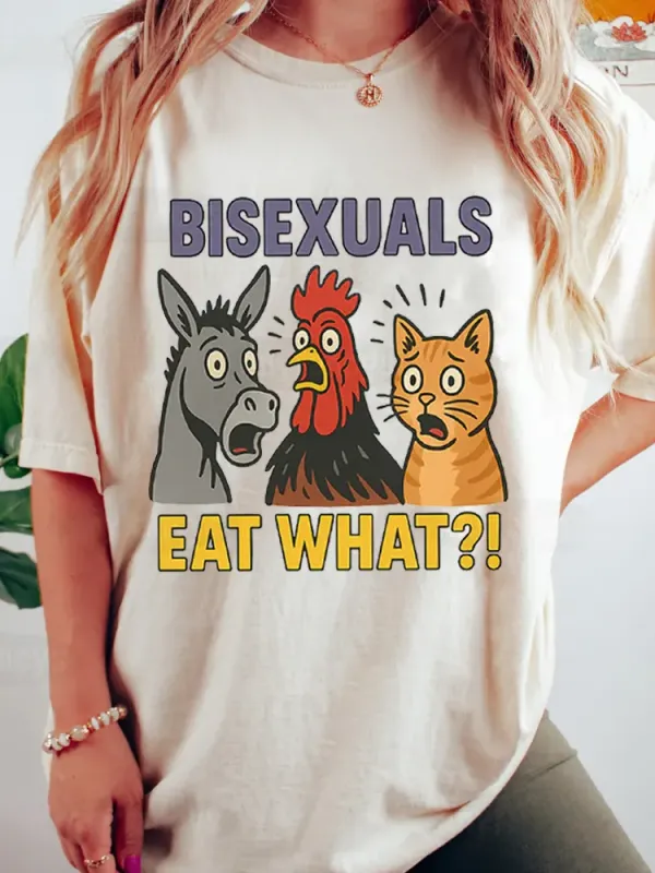 Women'S Bisexuals Eat What?! Short Sleeve Round-Neck T-Shirt