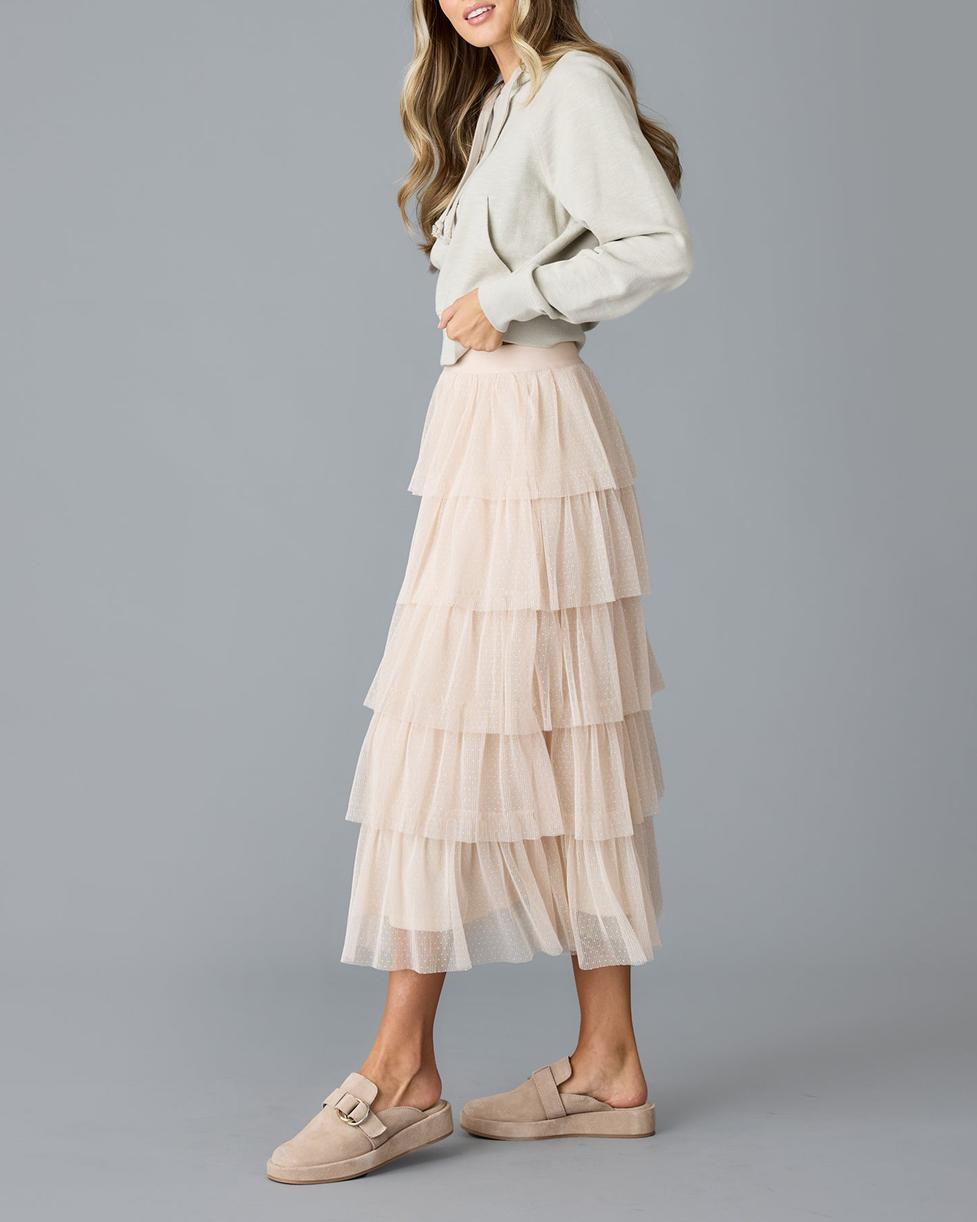 Light Pink Tiered Tulle Maxi Skirt