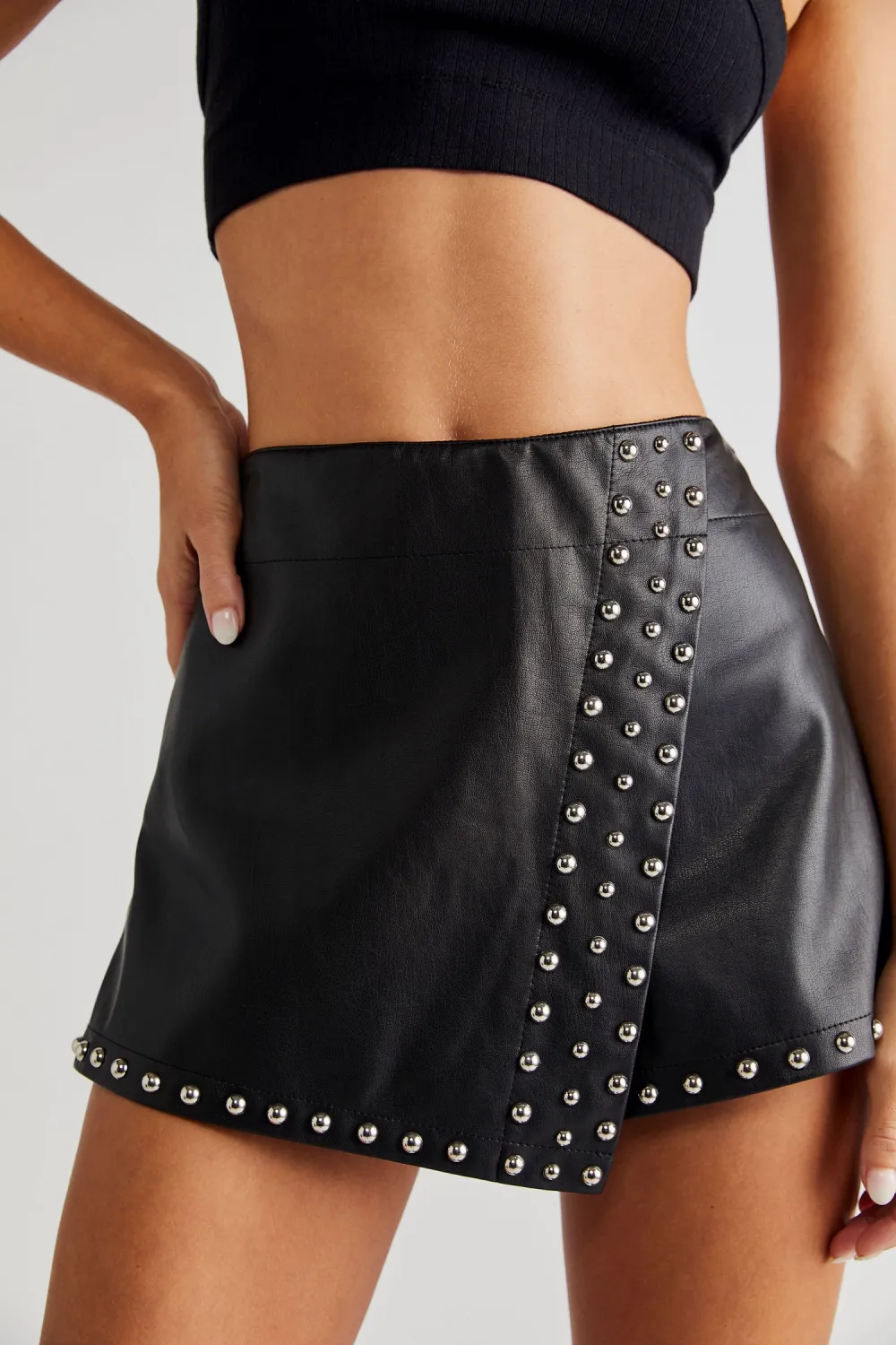 High Waist Wrapped Pu Leather Midi Skirt