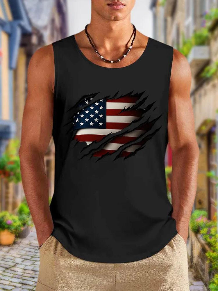 Men'S Broken National Flag Round-Necked Sleeveless Vest
