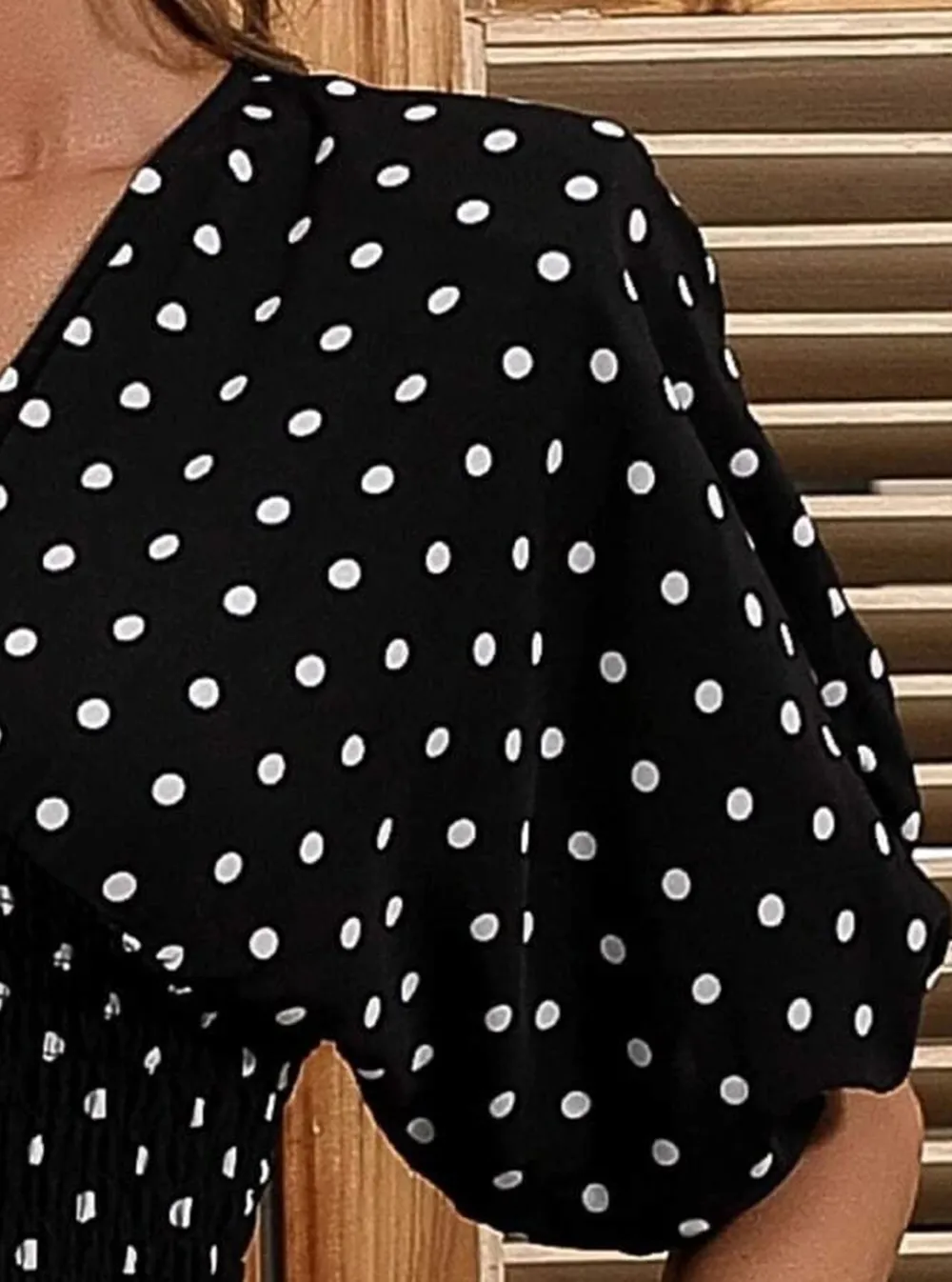 Polka Dot Shirred Waist Jumpsuits