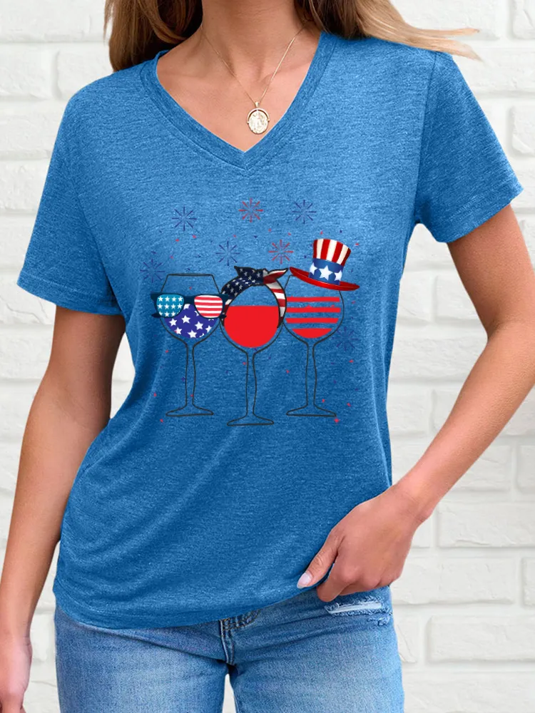National Flag Highball Cup Print Short-Sleeved T-Shirt