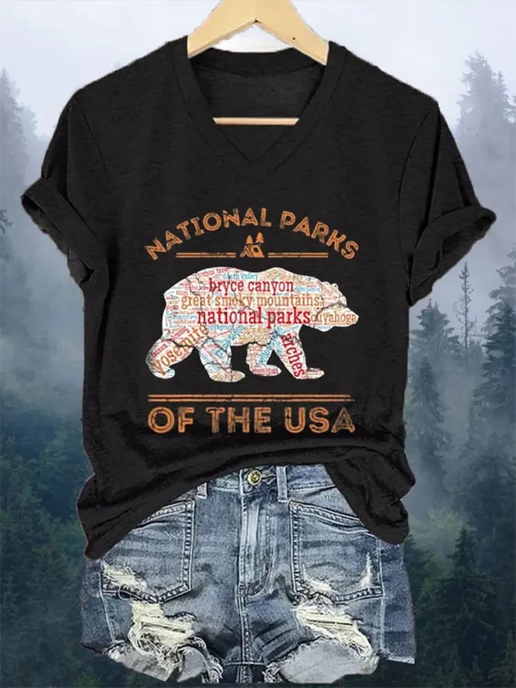 Women'S National Parks Print V-Neck T-Shirt