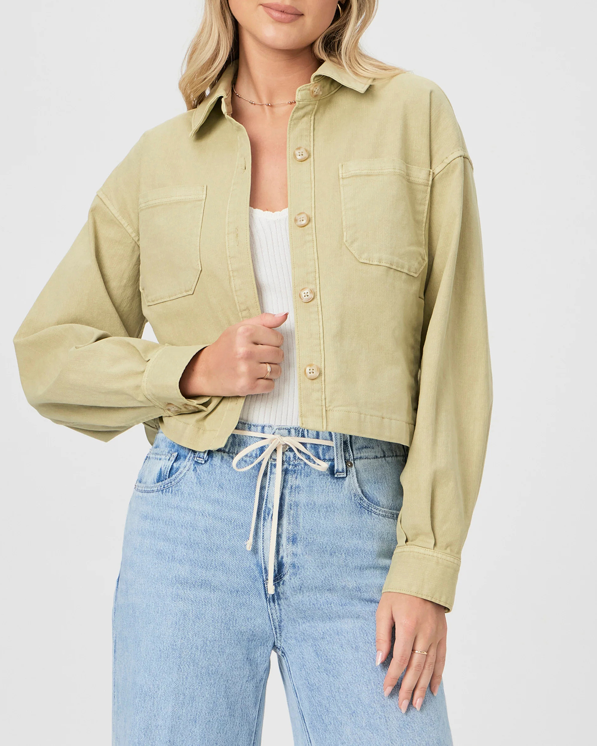 Vintage Pale Olive Inspired Cropped Shacket