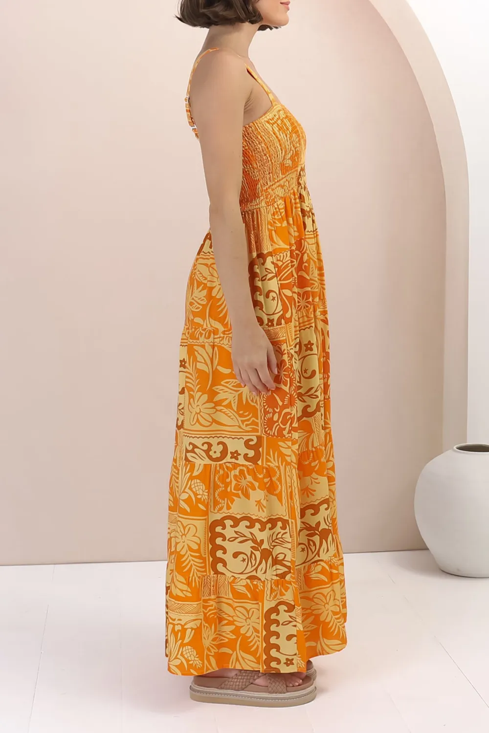 Yellow Patterned Strapless Maxi Dress