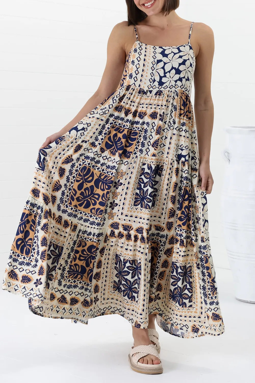 Multicolor Patchwork Print Maxi Dress