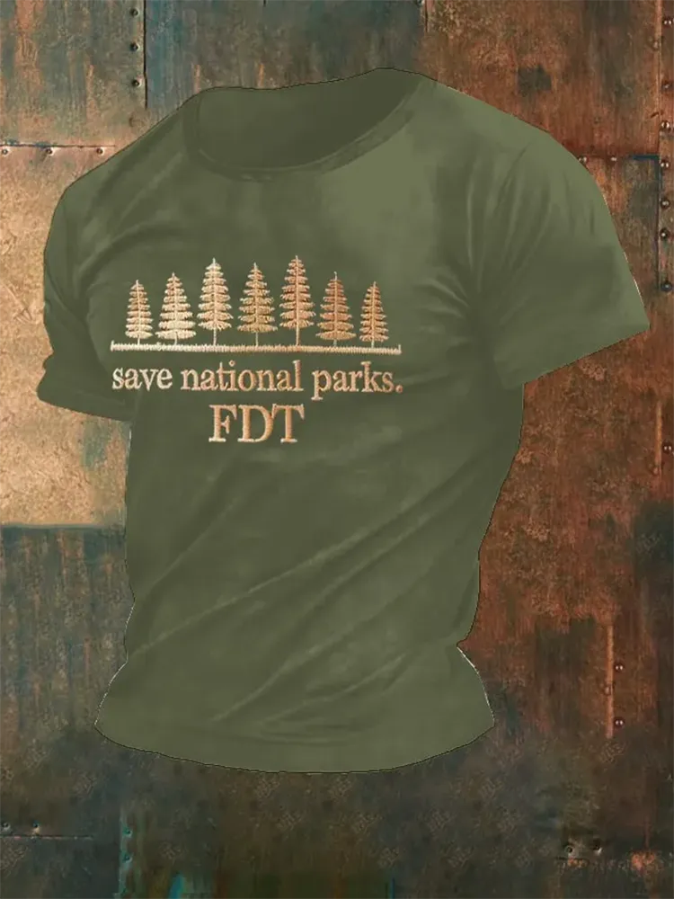 Man'S Save National Parks Fdt Round Neck Washed Short Sleeve T-Shirt