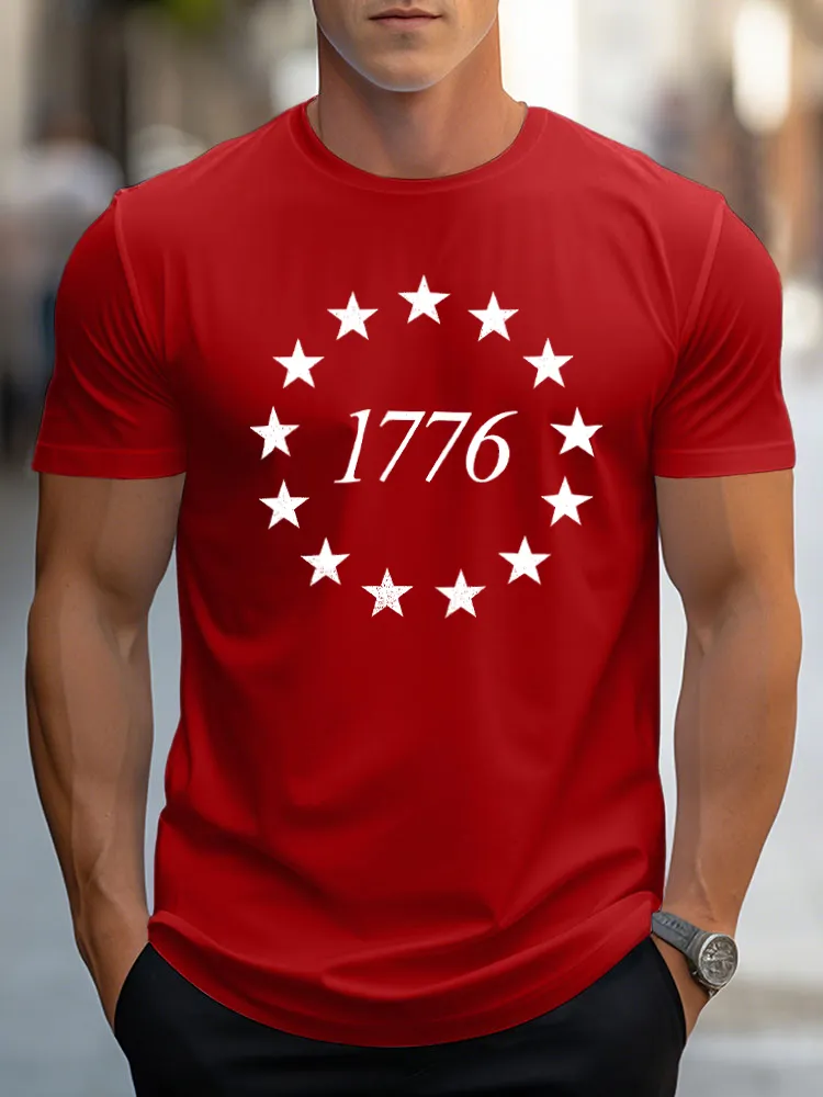 Man'S 1776 Print Round-Neck Short-Sleeved T-Shirt