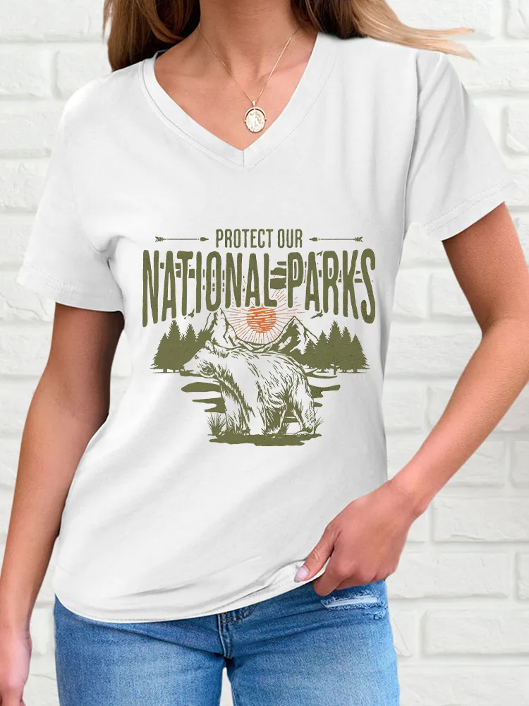 Women'S Protect Our National Parks V-Neck Short-Sleeved T-Shirt