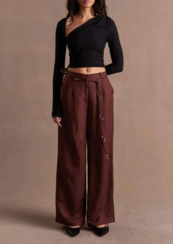 Black Cropped One Shoulder Long Sleeve Top